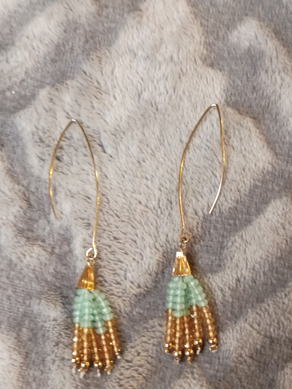 Charmin Charley Gold and Mint Beaded Tassel Earrings - Women Jewelry
